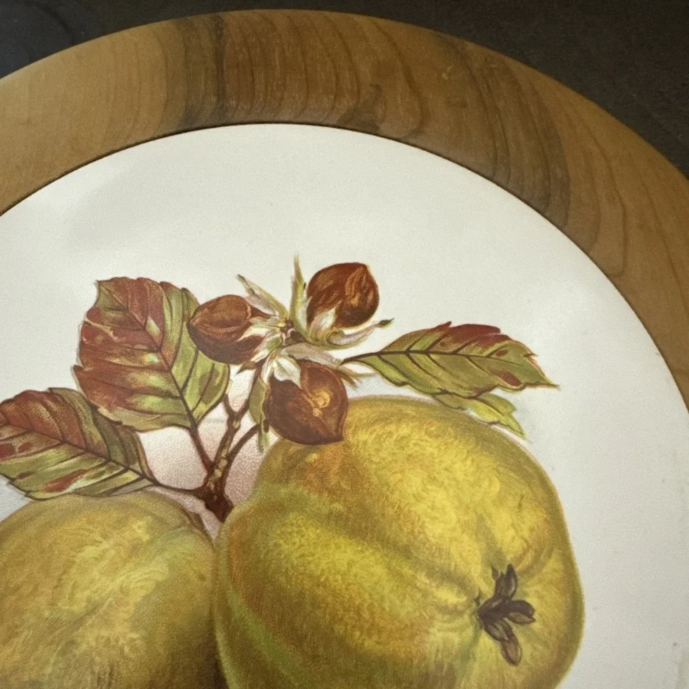 Vintage Fruit/Nut Wood and Tile Trivet Hot Plate  Hanging Wall Decor  Myrtlewood